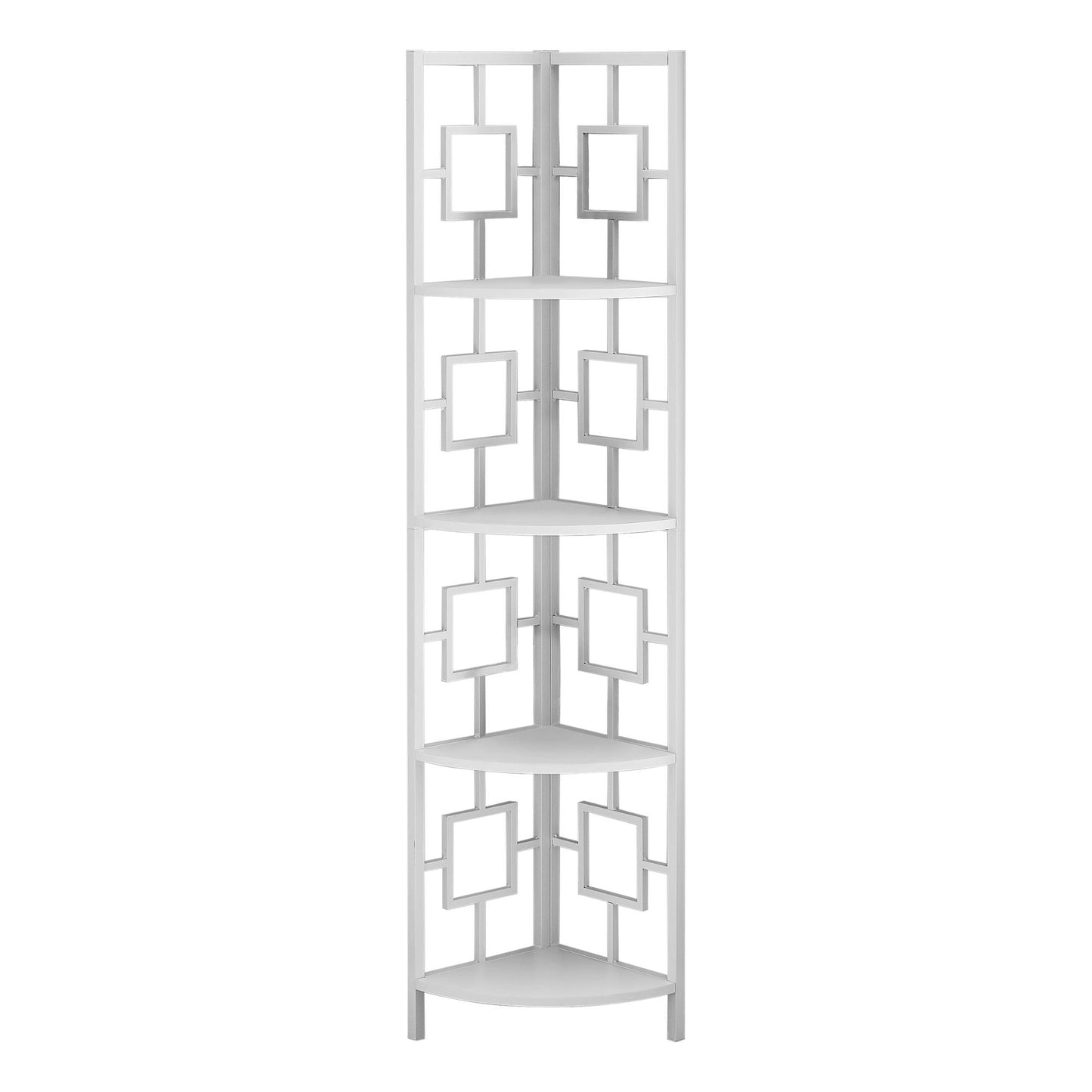 62" White Metal Corner Bookcase - FurniFindUSA