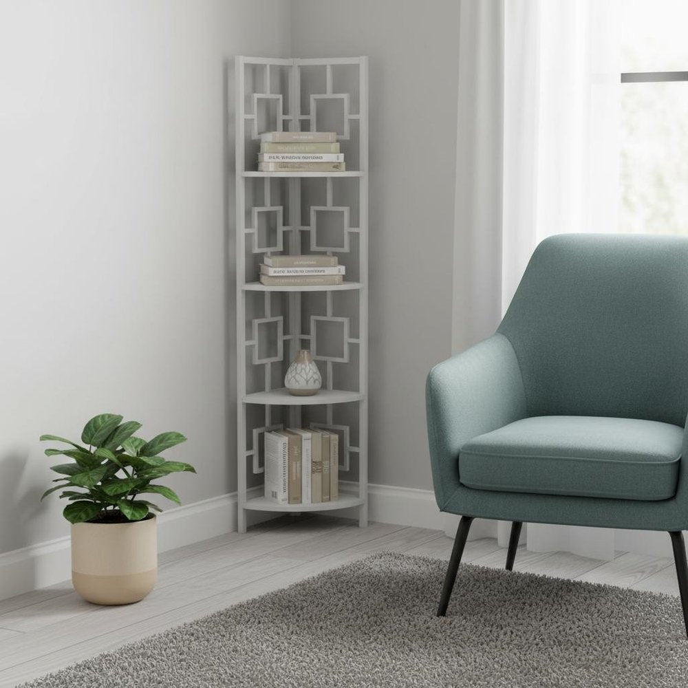 62" White Metal Corner Bookcase HomeRoots