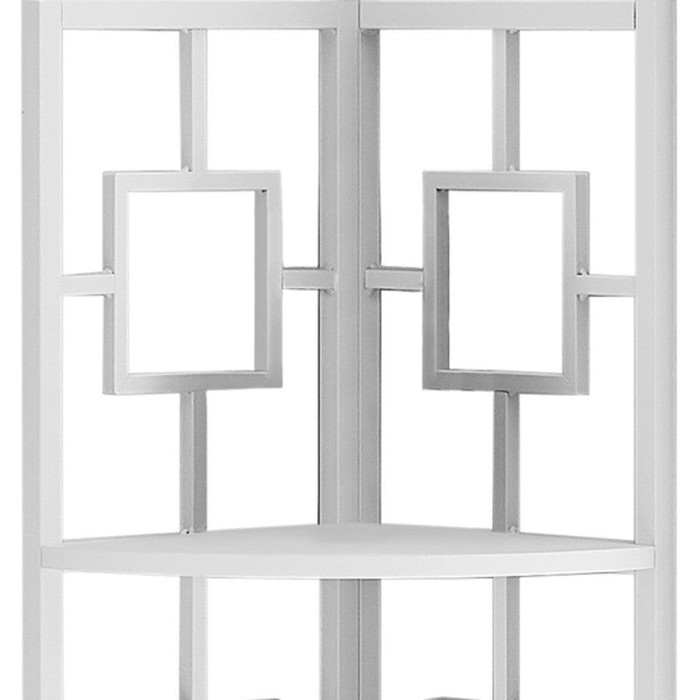 62" White Metal Corner Bookcase - FurniFindUSA