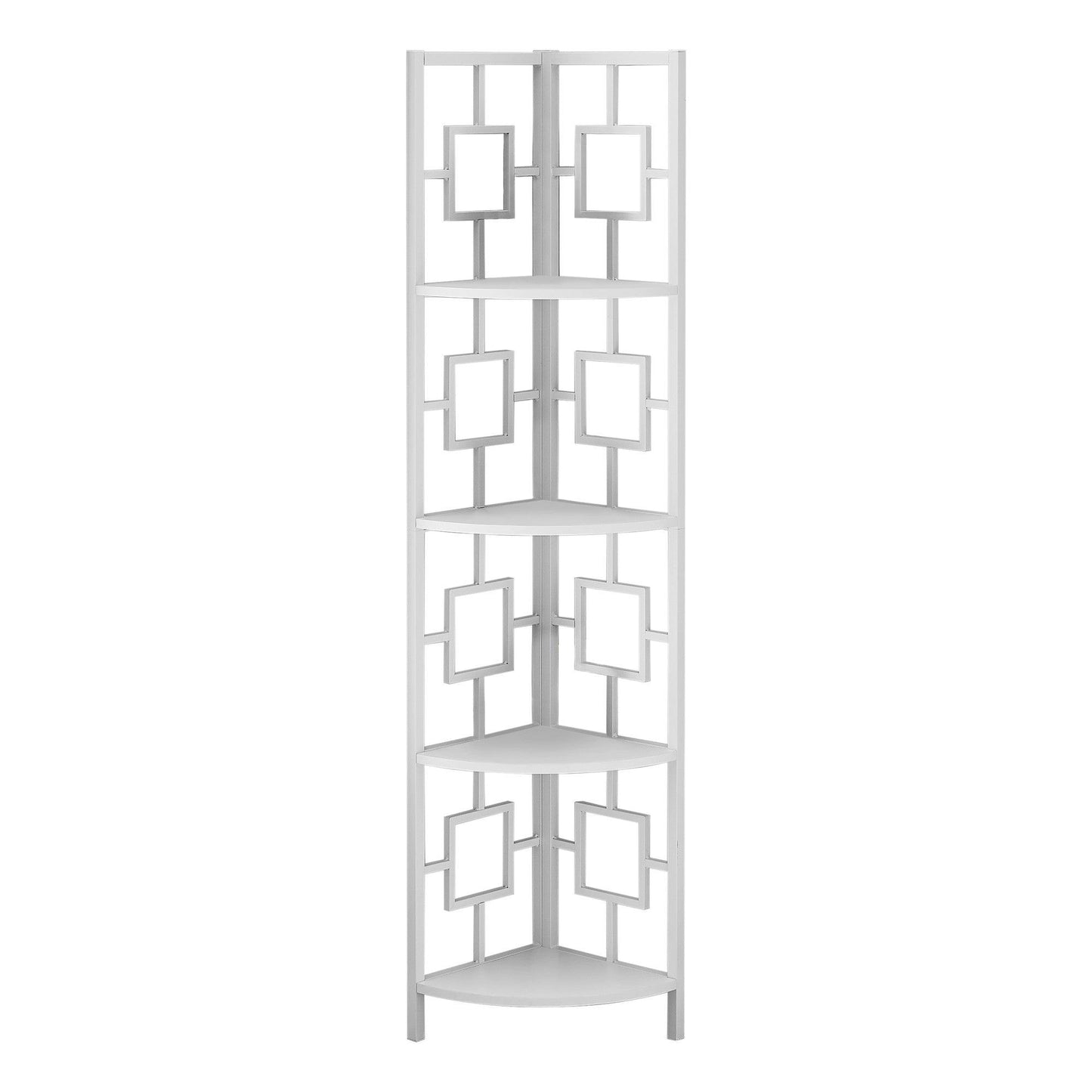 62" White Metal Corner Bookcase - FurniFindUSA