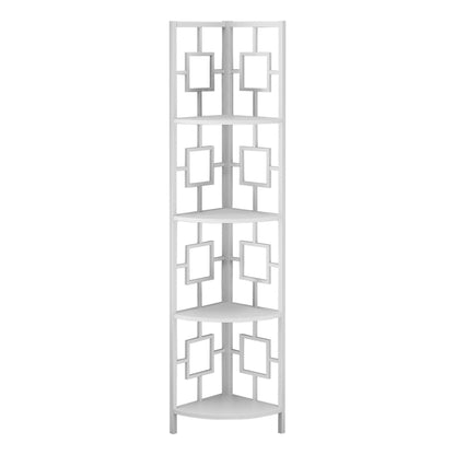 62" White Metal Corner Bookcase - FurniFindUSA