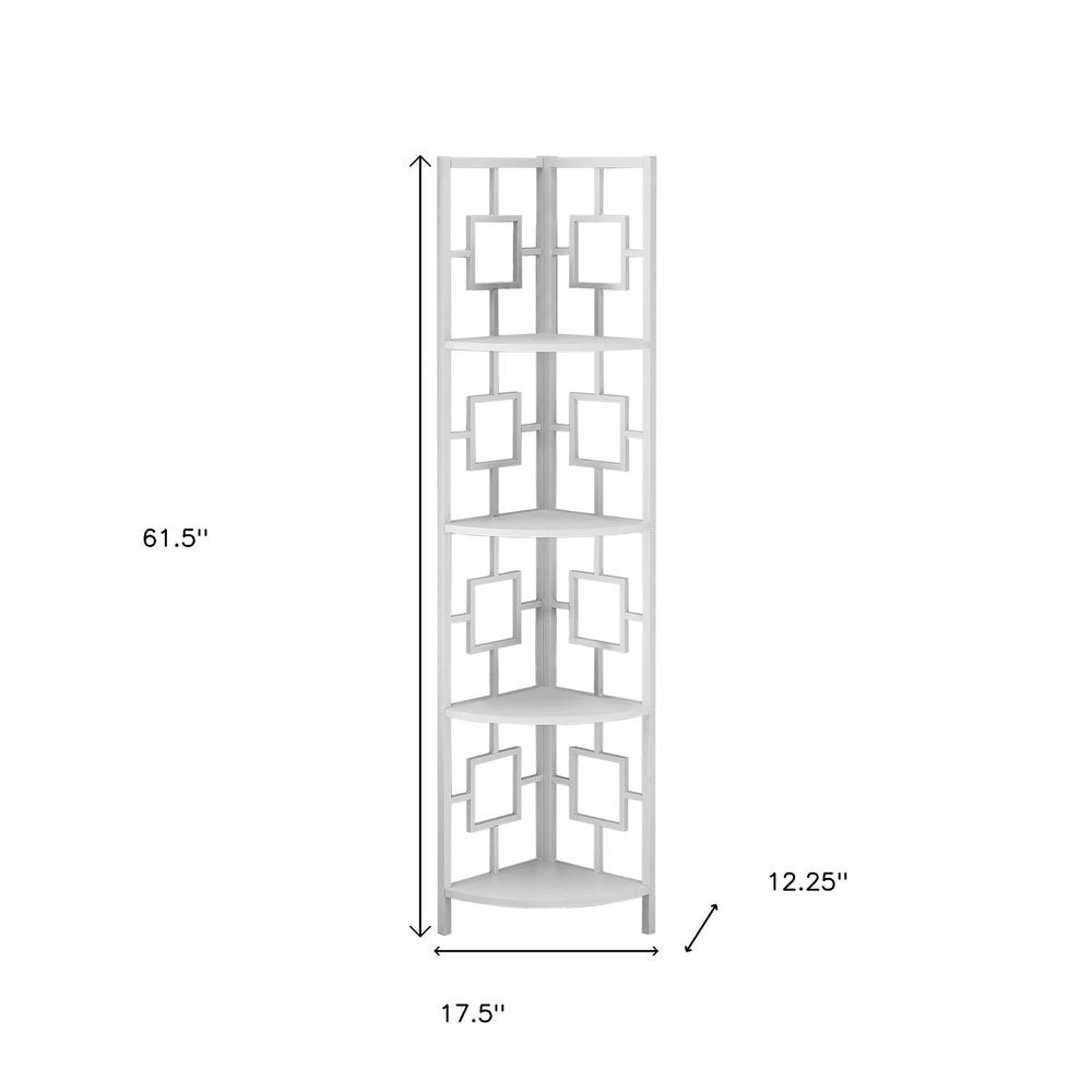 62" White Metal Corner Bookcase HomeRoots