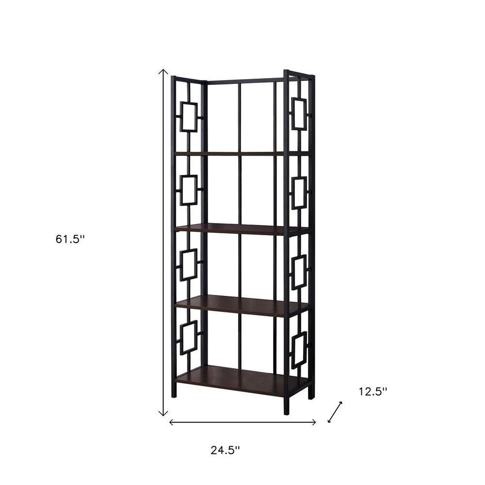 62" Espresso Metal Geometric Bookcase HomeRoots