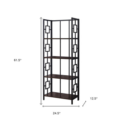 62" Espresso Metal Geometric Bookcase HomeRoots