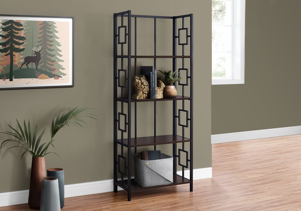 62" Espresso Metal Geometric Bookcase HomeRoots