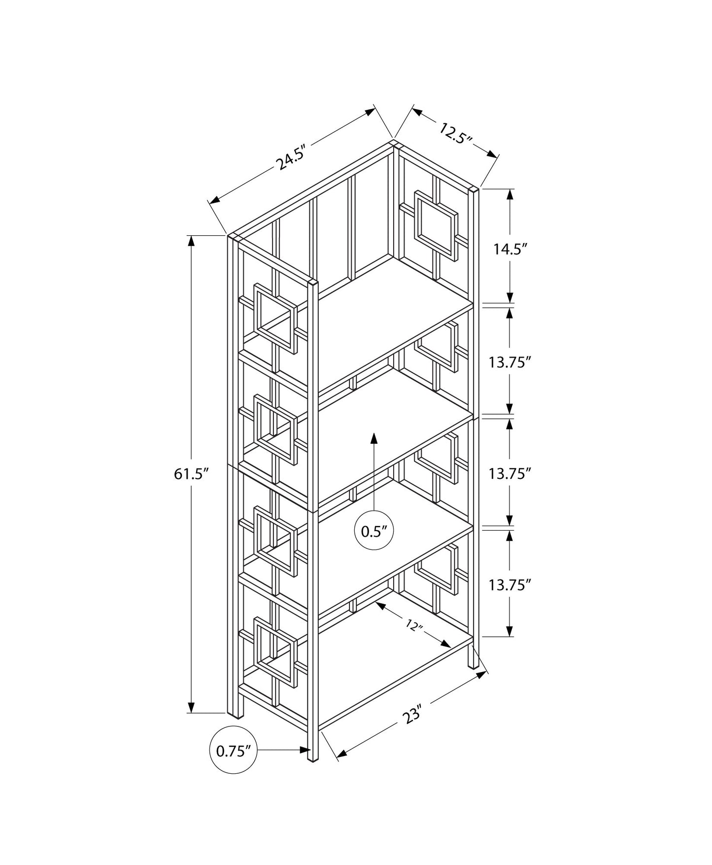 62" Espresso Metal Geometric Bookcase