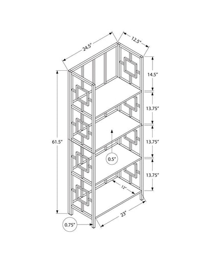 62" Espresso Metal Geometric Bookcase HomeRoots