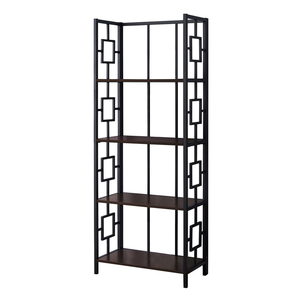 62" Espresso Metal Geometric Bookcase HomeRoots