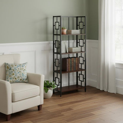 62" Espresso Metal Geometric Bookcase HomeRoots