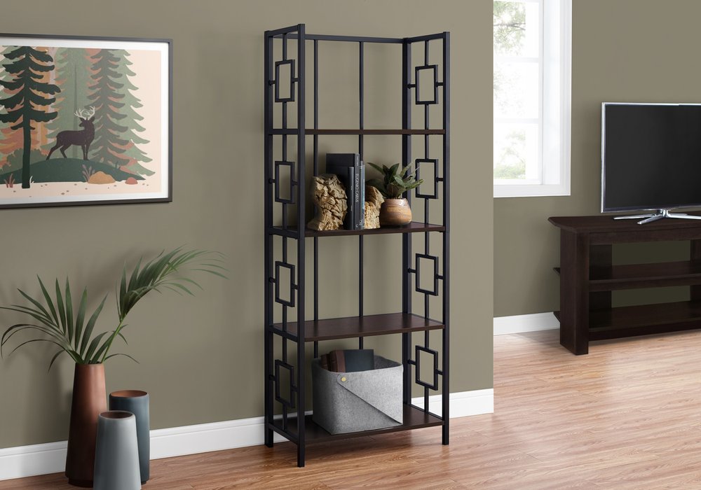 62" Espresso Metal Geometric Bookcase HomeRoots