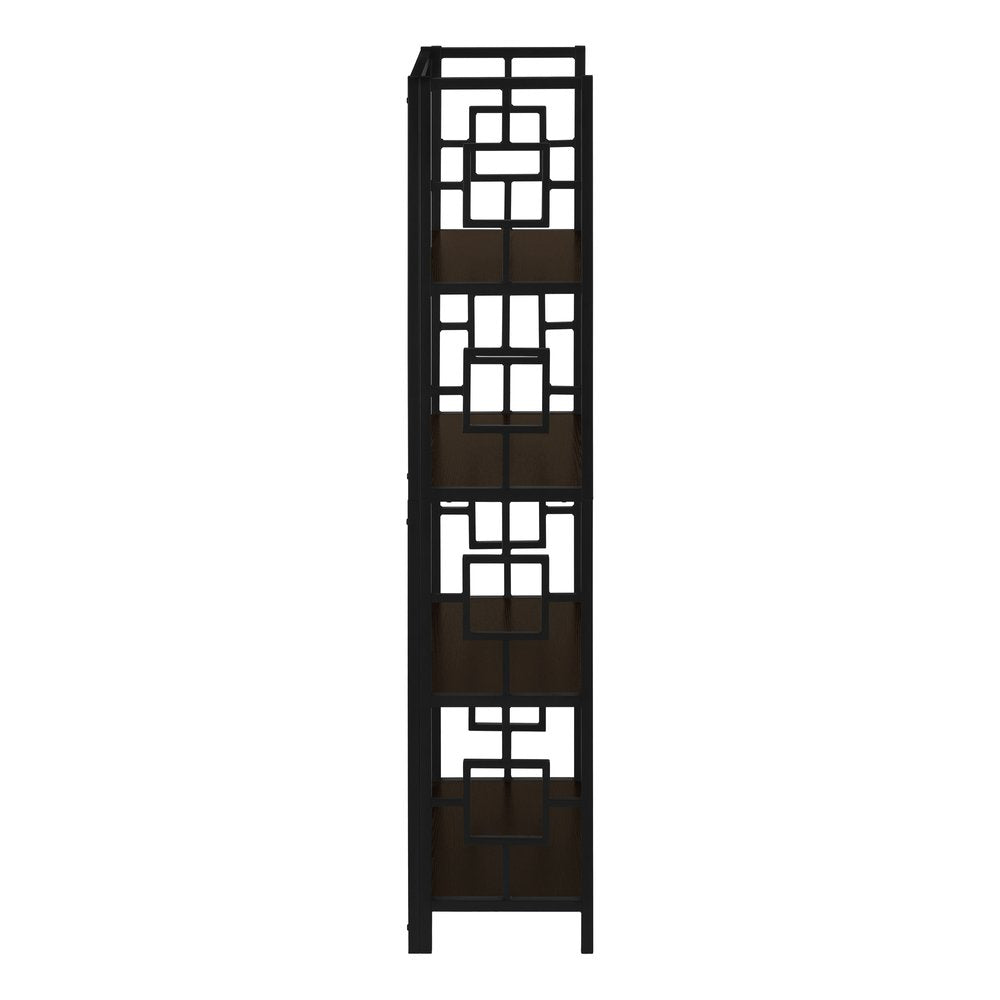 62" Espresso Metal Geometric Bookcase HomeRoots