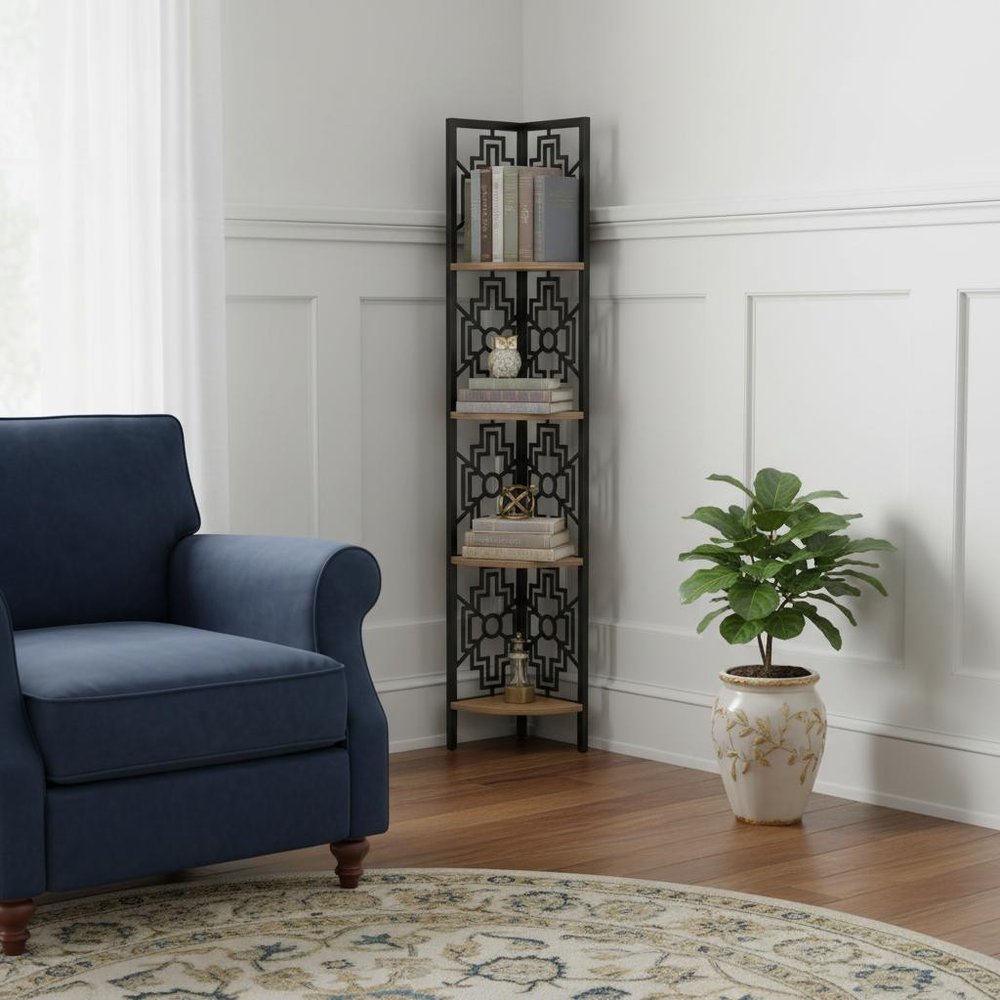 Taupe Metal Four Tier Corner Bookcase HomeRoots