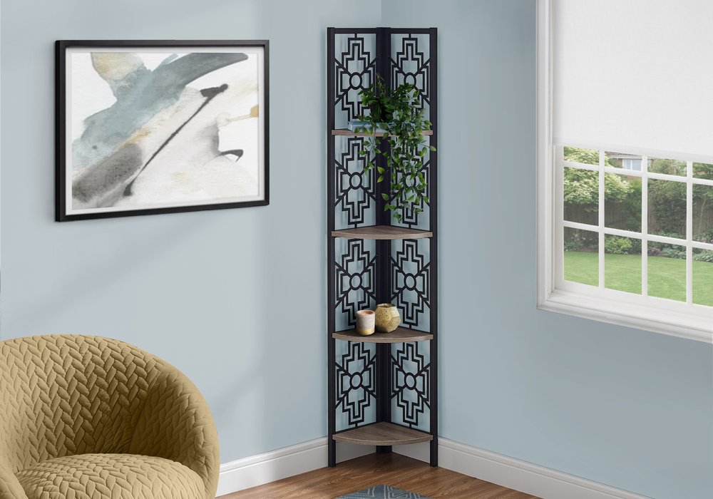 Taupe Metal Four Tier Corner Bookcase HomeRoots