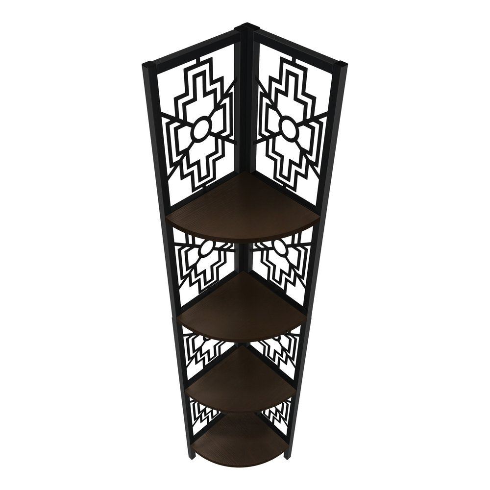 Espresso Metal Four Tier Corner Bookcase HomeRoots