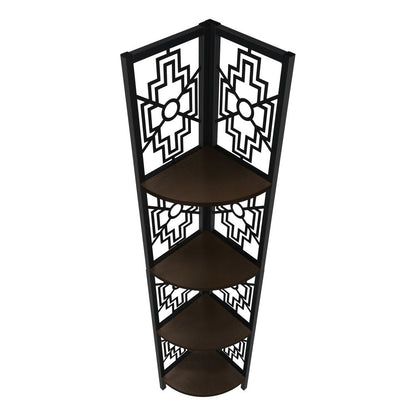 Espresso Metal Four Tier Corner Bookcase