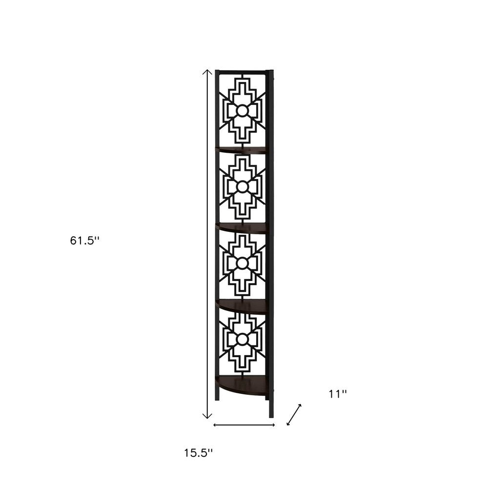 Espresso Metal Four Tier Corner Bookcase HomeRoots