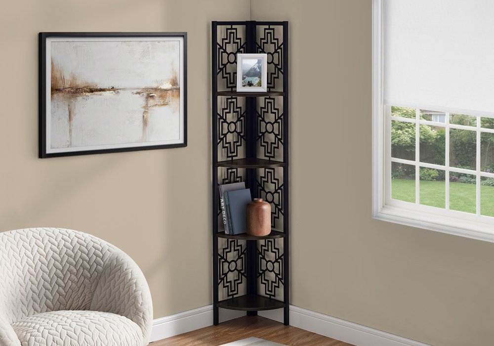 Espresso Metal Four Tier Corner Bookcase HomeRoots