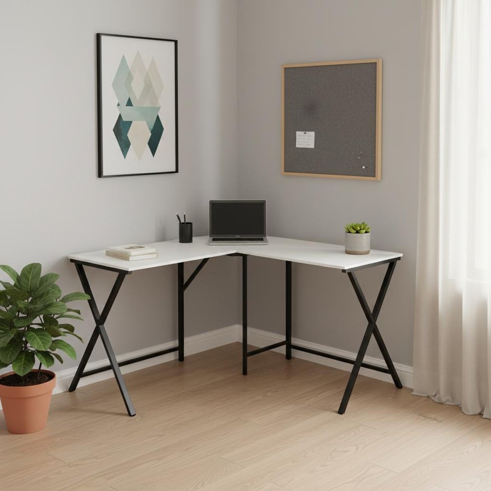 55" White and Black L Shape Computer Desk HomeRoots