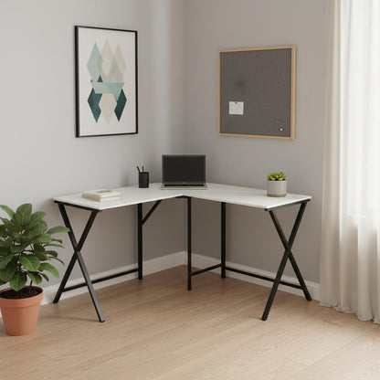 55" White and Black L Shape Computer Desk HomeRoots