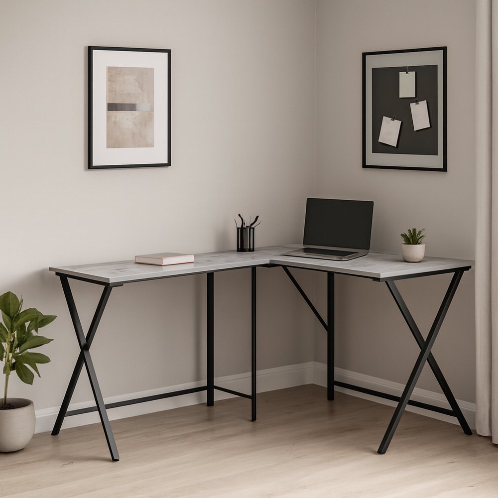 55" Gray and Black L Shape Computer Desk HomeRoots