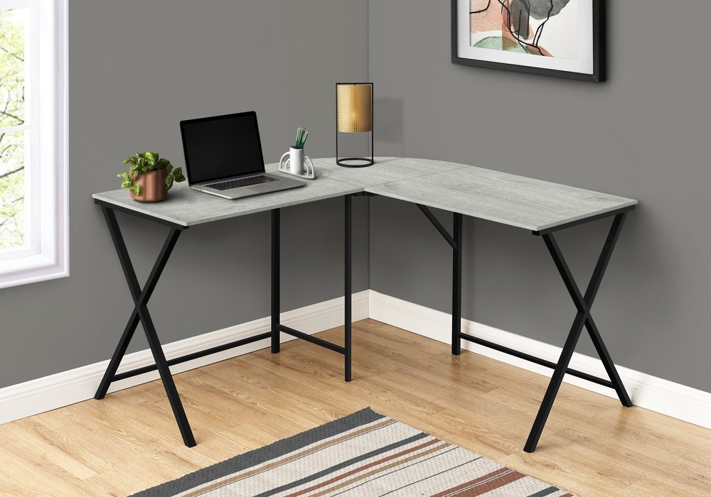 55" Gray and Black L Shape Computer Desk HomeRoots