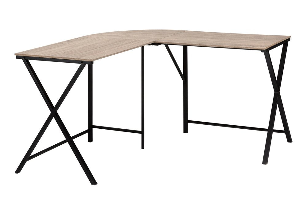 55" Taupe and Black L Shape Computer Desk HomeRoots