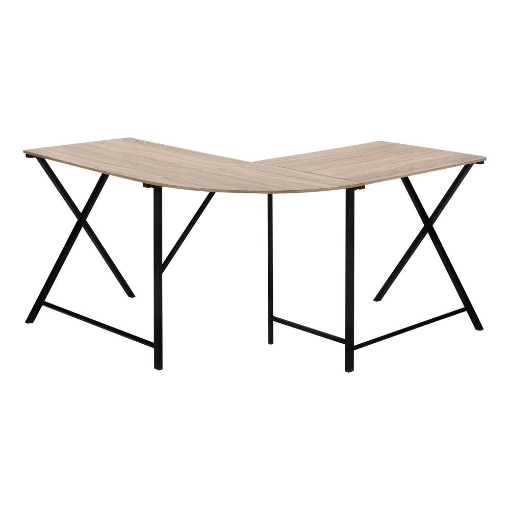 55" Taupe and Black L Shape Computer Desk HomeRoots