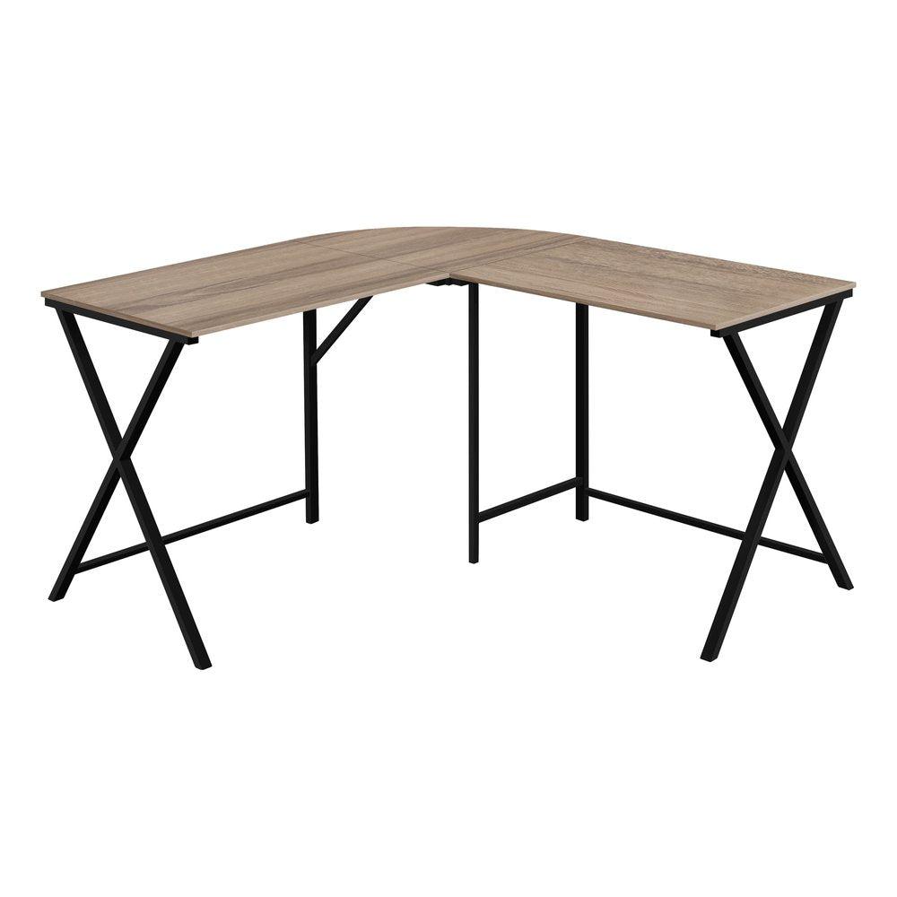 55" Taupe and Black L Shape Computer Desk HomeRoots