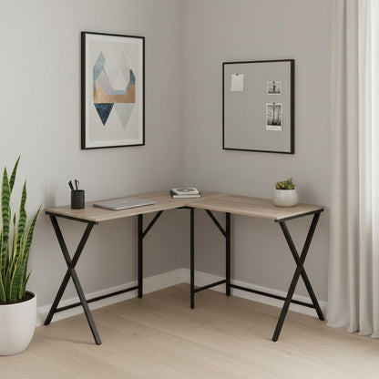 55" Taupe and Black L Shape Computer Desk HomeRoots