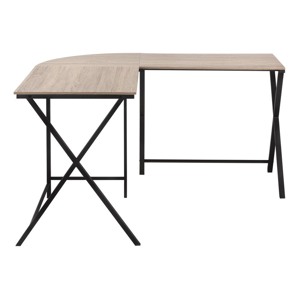 55" Taupe and Black L Shape Computer Desk HomeRoots