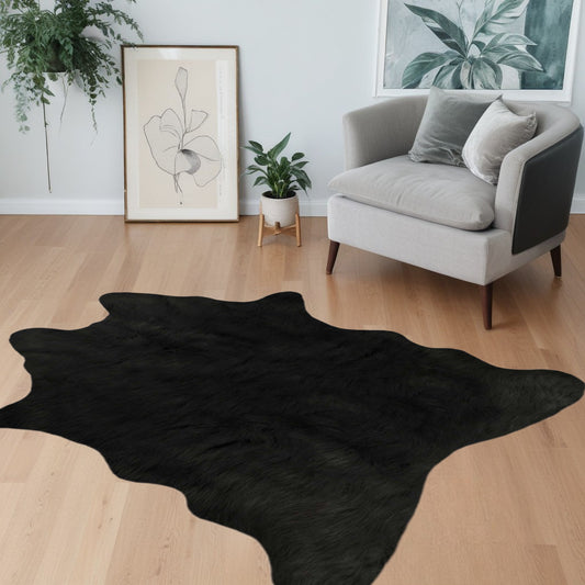 4' X 5' Black Faux Cowhide Washable Area Rug - 94.49" (L) x 133.86" (W) x 0.31" (H)