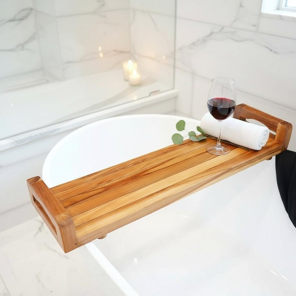 29" Natural Teak Bath Tray and Seat with Handles HomeRoots