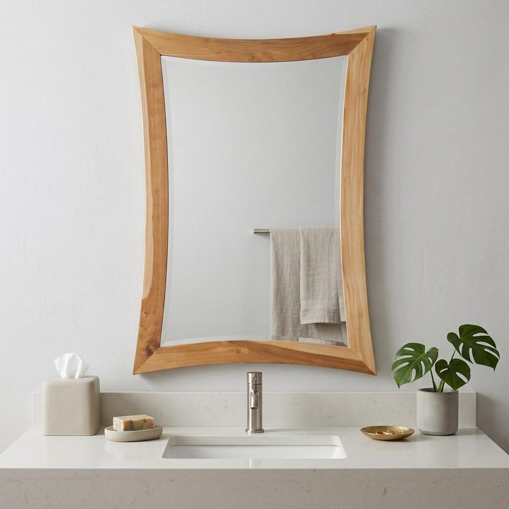 35" Brown Abstract Wood Framed Bathroom Vanity Mirror HomeRoots