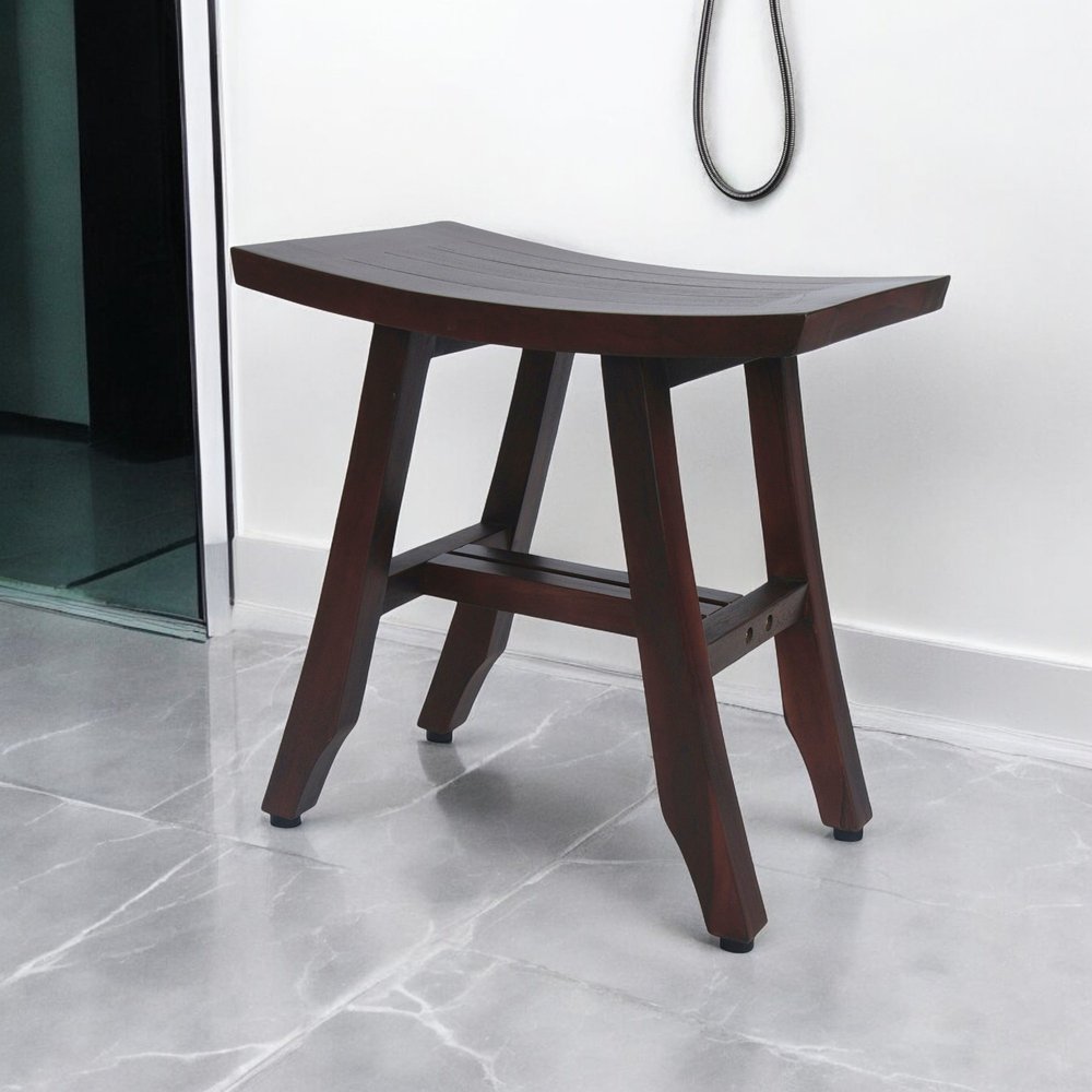 18" Dark Brown Teak Rectangular Shower Bench HomeRoots