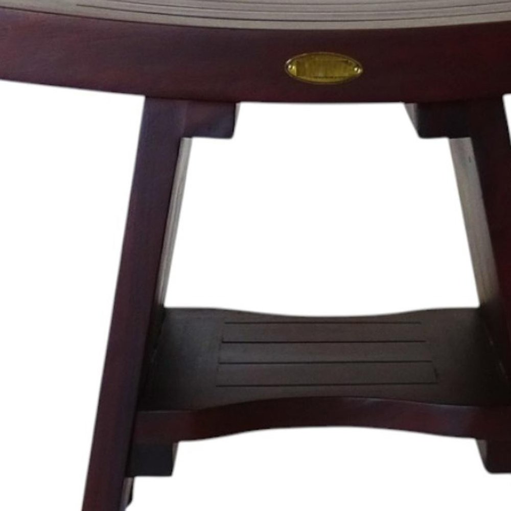 Compact Curviliniear Teak Shower Outdoor Bench With Shelf In Brown Finish HomeRoots