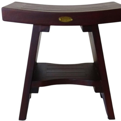 Compact Curviliniear Teak Shower Outdoor Bench With Shelf In Brown Finish HomeRoots