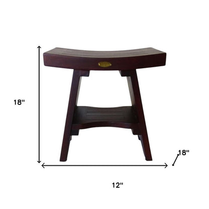Compact Curviliniear Teak Shower Outdoor Bench With Shelf In Brown Finish HomeRoots