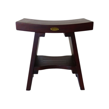 Compact Curviliniear Teak Shower Outdoor Bench With Shelf In Brown Finish HomeRoots