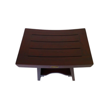Compact Curviliniear Teak Shower Outdoor Bench With Shelf In Brown Finish HomeRoots