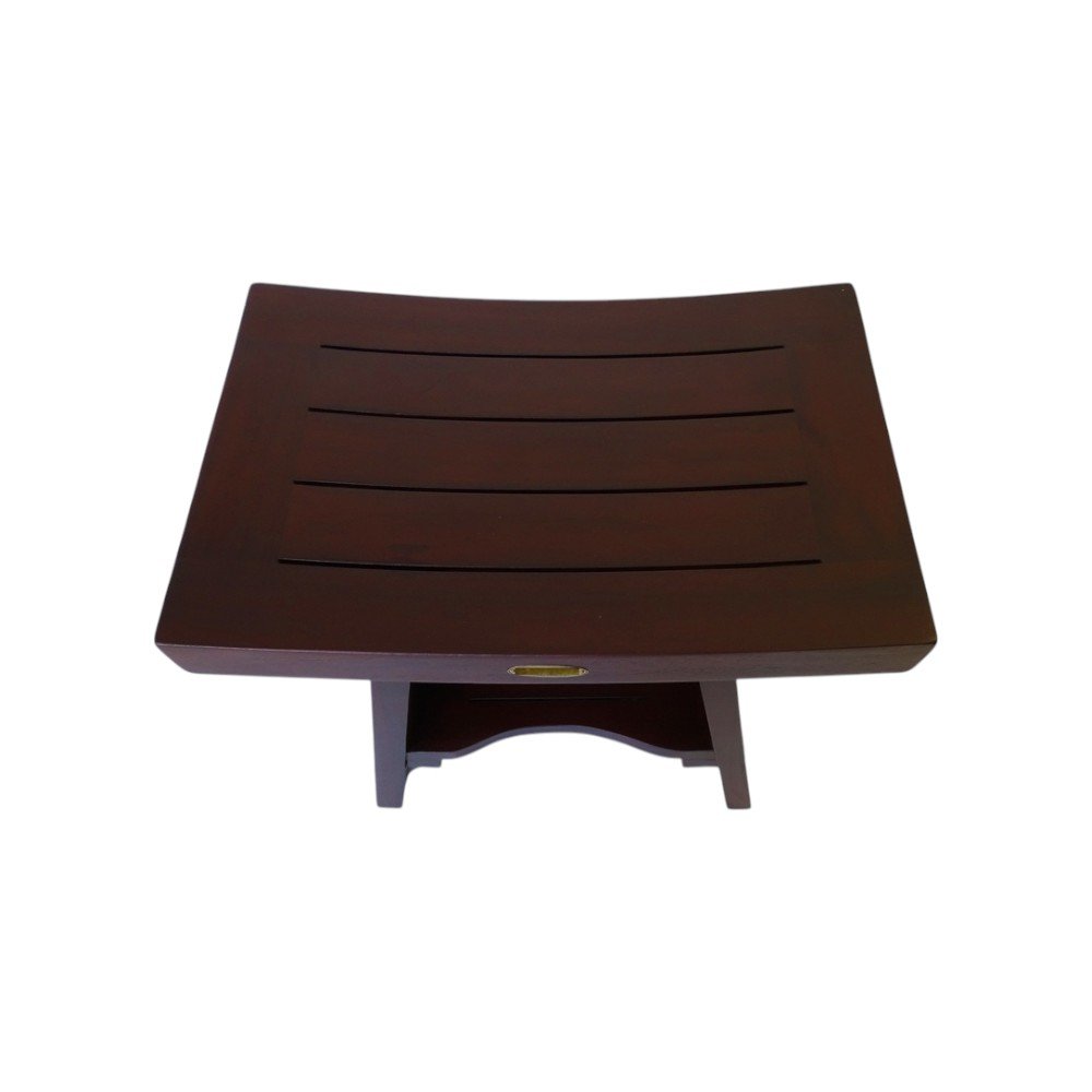 Compact Curviliniear Teak Shower Outdoor Bench With Shelf In Brown Finish HomeRoots