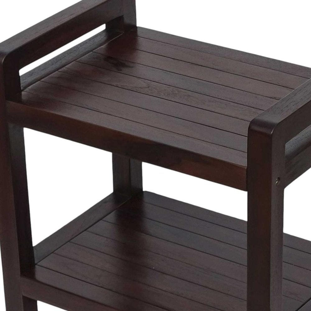 Rectangular Teak Shower Bench With Handles In Brown Finish HomeRoots