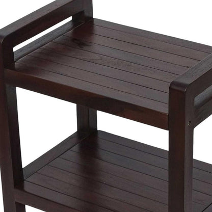 Rectangular Teak Shower Bench With Handles In Brown Finish HomeRoots