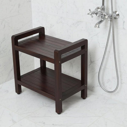 Rectangular Teak Shower Bench With Handles In Brown Finish HomeRoots