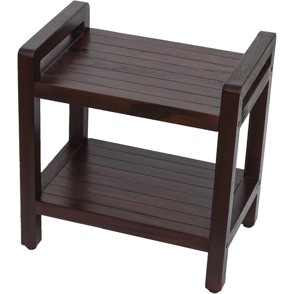 Rectangular Teak Shower Bench With Handles In Brown Finish HomeRoots