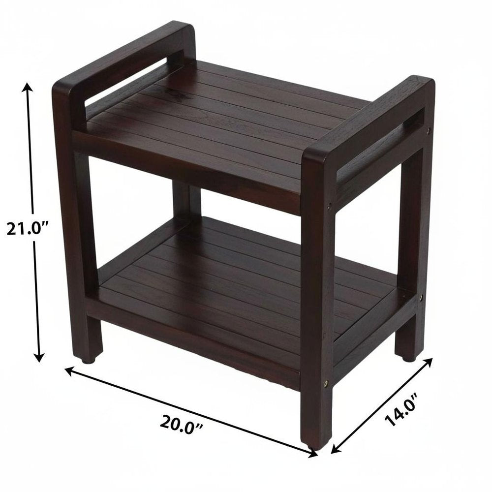 Rectangular Teak Shower Bench With Handles In Brown Finish HomeRoots