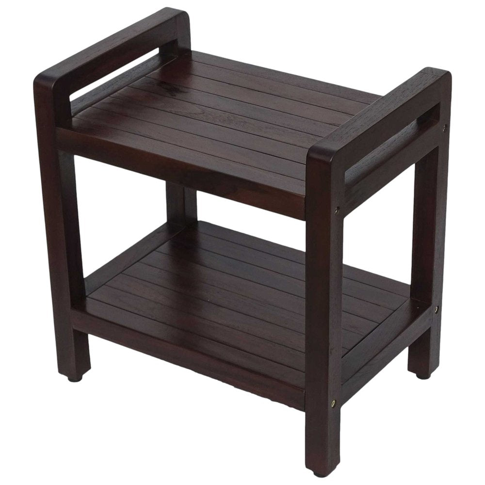 Rectangular Teak Shower Bench With Handles In Brown Finish HomeRoots