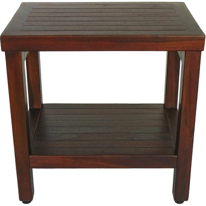 Compact Rectangular Teak Shower Or Outdoor Bench With Shelf In Brown Finish HomeRoots