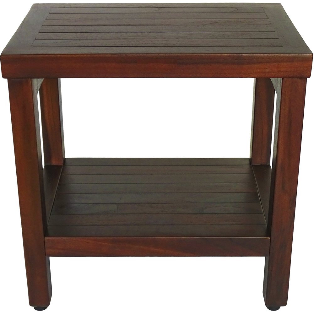 Compact Rectangular Teak Shower Or Outdoor Bench With Shelf In Brown Finish HomeRoots