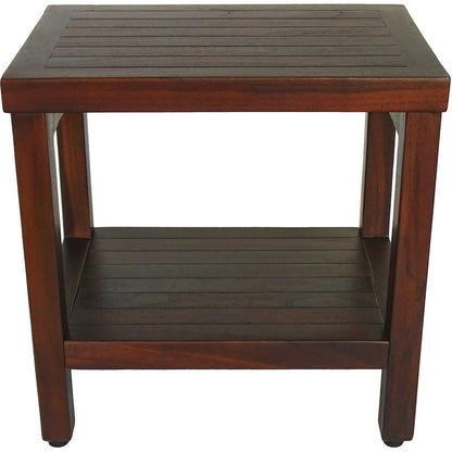 Compact Rectangular Teak Shower Or Outdoor Bench With Shelf In Brown Finish HomeRoots