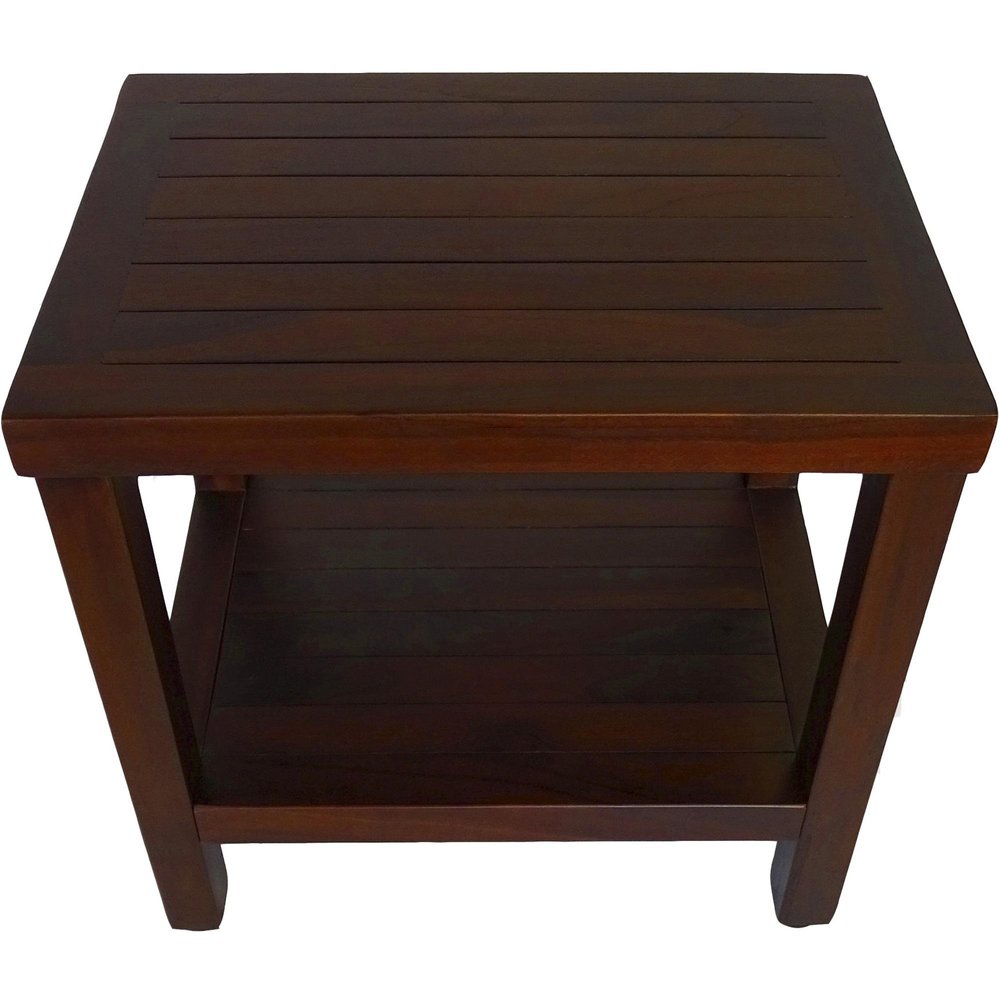 Compact Rectangular Teak Shower Or Outdoor Bench With Shelf In Brown Finish HomeRoots